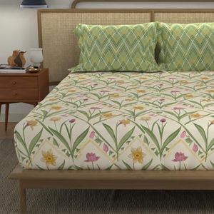 Urban Space 144 TC Divine 100% Cotton Bedsheet for King Bed, Cotton Bedsheet with 2 Pillow Covers (Size 108 x 108 inches, Spring Sage Green, King Size)