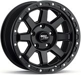 RockTrix RT116 17 inch Wheel Compatible with Jeep Wrangler JK JL 17x9 5x5 Wheels (+12mm Offset, 5.5in Backspace) 5x5 PCD, 71.5mm Bore, Black, Also fits Commander Grand Cherokee Gladiator JT Rims