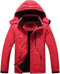 Pooluly Men's Ski Jacket Warm Winter Waterproof Windbreaker Hooded Raincoat Snowboarding Jackets Red-XL