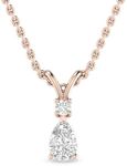 INSPEREZA NEW YORK 1/4 Carat 10k Rose Gold Pear and Round Lab Grown Diamond Solitaire Pendant Necklace for Women-April Birthstone (Color - G Clarity -SI)