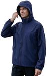 EIGIOO Men's Hooded Windbreaker Jacket Lightweight Waterproof for Hiking Navy Blue 3XL