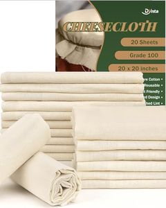 Cheesecloth for Straining Grade 100, 20 Pieces Reusable Hemmed Cheesecloth 20 x 20 Inches, 100% Unbleached Cotton Cheese Cloths for Straining, Filtering, Canning, Covering, Polishing and Decoration