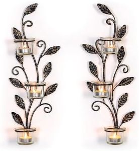 Sziqiqi Wall Sconces Candle Holder - Wall Candle Holder Black Tea Light Candle Sconce Vintage Wall Sconce Set of 2 for Living Room Wall Mount Candle Sconces for Bathroom Dining Room
