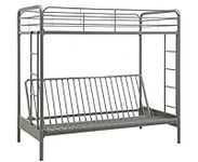 DHP Twin-Over-Futon Convertible Couch and Bed with Metal Frame and Ladder - Silver