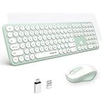 XTREMTEC 2.4G Full Size Wireless Keyboard and Mouse Combo - Ultra Slim Silent Cute Computer Keyboard with USB Receiver for Windows, OS, PC, Desktop, Mac, Tablet US Layout(Green A)