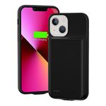 Gladgogo iPhone 13 Charging Case, 7000mAh Smart iPhone 13 Battery Case, Rechargeable Extended iPhone 13 Charger Case, Portable Protective Case Battery Pack for iPhone 13, 6.1 inch, Black