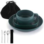 Camping utensils set, ReaNea Camping Plates And Bowls Set With Coffee Mug, Travel Cutlery Set Include Spoon, Fork, Knife for Home, Poolside, Outdoor, Picnic, Camp