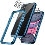 JETech 5 in 1 Case for iPhone 11 6.1-Inch, with 2-Pack Screen Protector and 2-Pack Camera Lens Protector, Full Coverage Tempered Glass Film, Shockproof Bumper Phone Cover (Navy)