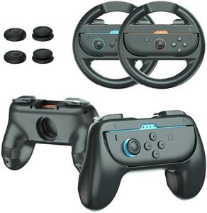 JUSPRO Joy-Con Grips & Steering Wheels Bundle for Nintendo Switch 2, Ergonomic Anti-Slip Handles Compatible with Joy-Con 2, Switch OLED & 2017 Models, Racing Accessories for Mario Kart World