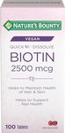 Nature's Bounty Biotin 2500mcg Supplement, Helps Maintain Health of Hair and Skin, Vegan formula, 100 Tablets