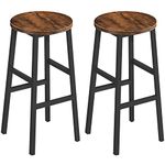 MAHANCRIS Set of 2 Bar Stools, Round Bar Chairs with Footrest, 62 cm Height, Kitchen Breakfast Bar Stools, Industrial Bar Stools, Strong Metal Frame, for Dining Room, Rustic Brown BAHR0201Z