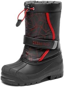 DREAM PAIRS Boys & Girls Mid Calf Waterproof Winter Snow Boots for Toddler/Little/Big Kid,Size 5 Big Kid,Black/red,KAMICK