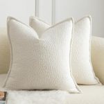 Mandioo Pack of 2 Cushion Covers 45cm x 45cm Decorative Accent Solid Woven Textured Throw Pillow Covers cases Bedroom Living Room Couch Sofa Home 18 x 18 Inch Cream white