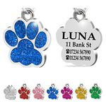 Iberiagifts - ID Tag Paw For Small/Medium Pets, For Dogs And Cats, Engraved And Personalised Identity Collar Plate (Blue), 24 x 27 mm