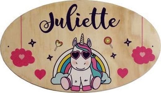 Plaque de Porte en bois personnalisée pour une Chambre d'enfant - Le prénom de la plaque en bois est personnalisable - cadeau de naissance personnalisé bébé Décoration (Licorne)