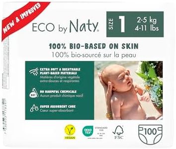 Eco by Naty Pannolini per bambini - Pannolini ecologici a base vegetale, ottimi per la pelle sensibile del bambino e aiutano a evitare le perdite (Taglia 1, 100 unità)