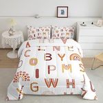 Erosebridal Boho English Alphabet Bedding Set For Kids Toddler Twin Cartoon Letters Abc Comforter Boys Girls Bohemian Rainbow Sets Hand Drawn Colorful Quilt Duvet Insert Terracotta