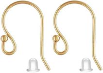 BEADNOVA Earring Hooks 14k Gold Filled Ball Dot Ear Wire with Rubber Earring Backs Earwire for Jewelry Making Earring Supplies (4pcs Ear Wire and 4pcs Earring Backs, Total 8pcs)