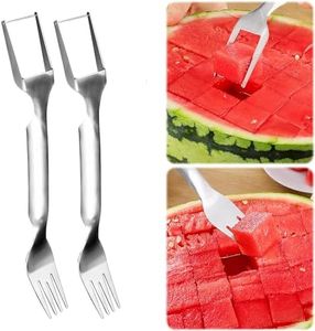 Generic Watermelon Fork Slicer Cutter,Portable Stainless Steel 2-in-1 Watermelon Fork Slicer, Watermelon Cutter Slicer Tool Fruit Forks Slicer for Home Party Camping Kitchen Gadget(2pcs), dsf451