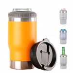 FAMKX 4 in 1 Stainless Steel Can Cooler Beer Bottle Insulator with 2 Lids, 14oz Double Walled Insulated Thermocooler &Travel Mug Holder Keeping Your Bevearge Cold (Yellow)