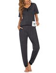 Ekouaer Joggers Pajamas Set Womens 2 Piece PJ Lounge Set Short Sleeve Pjs Pants Sleepwear with Pockets Dark Gray