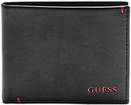 GUESS Men's Leather Slim Bifold Wallet, Julian Black/Red, One Size