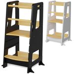 Bey&Co® Wooden Learning Tower – Observation Tour for Children – 3 Adjustable Heights, Non-Slip Surface and Stable Legs – Montessori Method (Black)