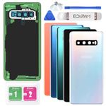 Eonpam Back Cover Glass for Samsung Galaxy S10 G973 Rear Housing Replacement with Camera Lens + Repair Tool Kit Genuine Rear Glass (White)