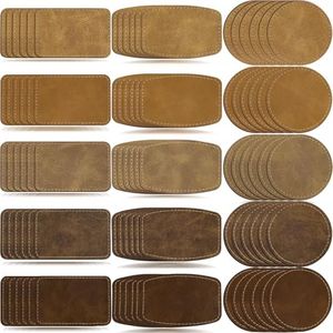 iFForce 90pcs Blank Patches for Laser Engraving & Iron On | PU Leather Repair Patches | Khaki & Brown 5 Colors 3 Shapes | Fix Hats, Jeans, Backpacks, Bags, Jackets | DIY Crafters & Designers