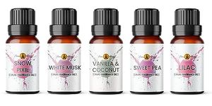 Candle Making Scents Fragrance Oil Set 5 x 10ml | for Diffuser Refill, Wax Melts, Soaps, Perfume | Snow Pixie, White Musk, Vanilla & Coconut, Lilac, Sweet Pea