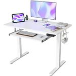 FEZIBO Height Adjustable Electric Standing Desk with Keyboard Tray, 100 x 60 cm Sit Stand up Desk with Splice Board, White Frame/White Top