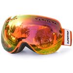 SUPERTRIP Ski Goggles Men & Women Skiing Snowboard Goggles Over Glasses Interchangeable Lens UV400 Protection Anti-fog Snow Skate Goggles Orange Revo Red (VLT 31%)