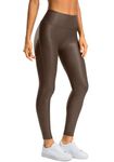 SANTINY Women's Faux Leather Leggings 25''/27''/29''-High Waisted Stretch Leather Pants Pleather Tights for Women, Brown, Medium