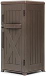 GOOBED Outdoor Package Box with Front-Opening Door, Lid, and Dual-Sided Panels, 60 Gallon Resin Delivery Storage for Patio, Porch, and Garden, Brown