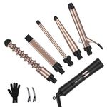 Curling Wands, 5-In-1 Professional Curling Iron Set With 1 Extra Long 9" Spiral Wand, PARWIN PRO BEAUTY Hair Wand Curler with LED Display, Up to 450°F, With Heat Protective Glove & 2 Clips, Gold