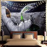 Trippy Astronaut Tapestry Psychedelic Space Wall Hanging Tapestry Cool Beer Spaceman Sitting on Outer Space Planet Tapestry Funny Tapestry Bohemian Hippie Tapestry For Mens Bedroom Cool Room Decor.