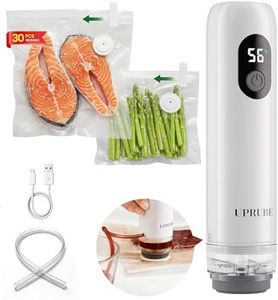 UPRUBE Compact Vacuum Sealer for Food (Vacuum Sealer Machine + 30 Reusable Vacuum Bags), Powerful Handheld Food Vacuum Sealer Machine with LED Display & Liquid Drainage Tube, Portable Food Sealer