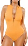 Popilush Orange Swimsuits for Women One Piece Swimsuit Women Tummy Control Shapewear Mock Neck Zipper Slimming Bathing Suits Padded Outfits