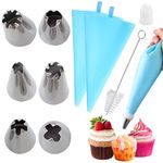 EQLEF Icing Piping Cream Pastry Bag and 6 x Stainless Steel Nozzle Set DIY Cake DIY Decorating Tool with Cleaning Brush and Twist Ties