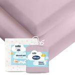 Silentnight Safe Nights Cot Bed Duvet Set & Fitted Sheet - Breathable 100% Cotton Jersey - Super Soft Kind to Skin - Bed Set Cover with Pillowcase for Toodler Child Junior Quilt - Pink Star, Pink