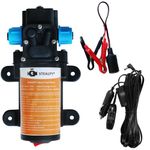 12V 70W Fuel Transfer Pump, Moves Up to 85 Gallons of Gas or Diesel Per Hour with 2 Power Cables, Great for Cars, Boats, UTV’s, Equipment, Gasoline, Diesel, Etc.