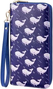 Chelmon Women's Vegan Leather Clutch Wallet with Zip, Hand Strap, Large Capacity