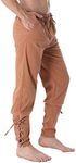 BEDJIMI Men's Ankle Banded Pants Medieval Viking Pants Pirate Cosplay Costume Trousers Renaissance Pants Brown