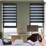 Graywind Customized Smart Zebra Blinds Dual Layer, Rechargeable Electric Day Night Blinds Compatible With Alexa Google, Privacy Protection Motorised Window Blinds With Remote for Smart Home, Charcoal