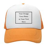 ZMvise Personalized Picture Text Logo Colorful Unisex Adjustable Trucker Hat Custom Mesh Baseball Cap, Orange, M