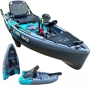 Reel Yaks Raptor Modular Fishing Kayak - 9.5ft Lightweight Fin Drive, Sit On Top Kayak for Adults & Youth - Stable & Portable, Ideal Space-Saving Design for Travel - 380lbs Capacity - Cyan Gray