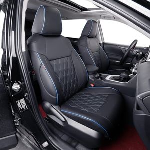 EKR Custom Fit Corolla Car Seat Covers for Select 2023 2024 2025 Toyota Corolla LE - Full Set,Leather (Black with Blue Trim)