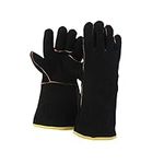 FZTEY Heat Resistant Fire Proof Guant, Welding High Temperature Gloves, Stove Long Leather Welders Thermal Gauntlets For BBQ, Mig,Log Burner Woodburning, Fireplace(Black)