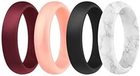 ROQ Silicone Rubber Wedding Ring for Women, Dome Solid Glitter & Metallic, Rubber Silicone Wedding Band, Anniversary Rings, 5.5mm Wide 2mm Thick, 4 Pack, Bordeaux, Rose Gold, Marble, Black, Size 11