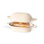 Dutch Oven for Sourdough Bread Baking – Enamelled Cast Iron Bread Loaf Pot – Oven Safe Non Stick Bread Pot – Rectangular, Cream, 22cm x 16cm – by Nuovva